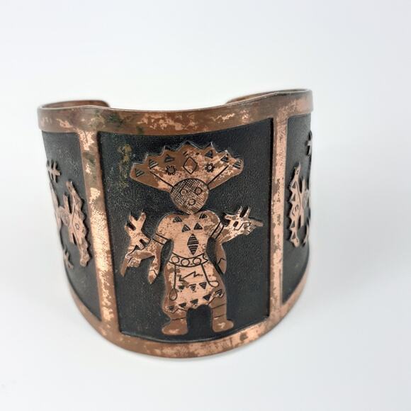 Vintage Kachina Cuff Wide Native Boho Cooper Statement Bracelet Souvenir - Picture 1 of 13